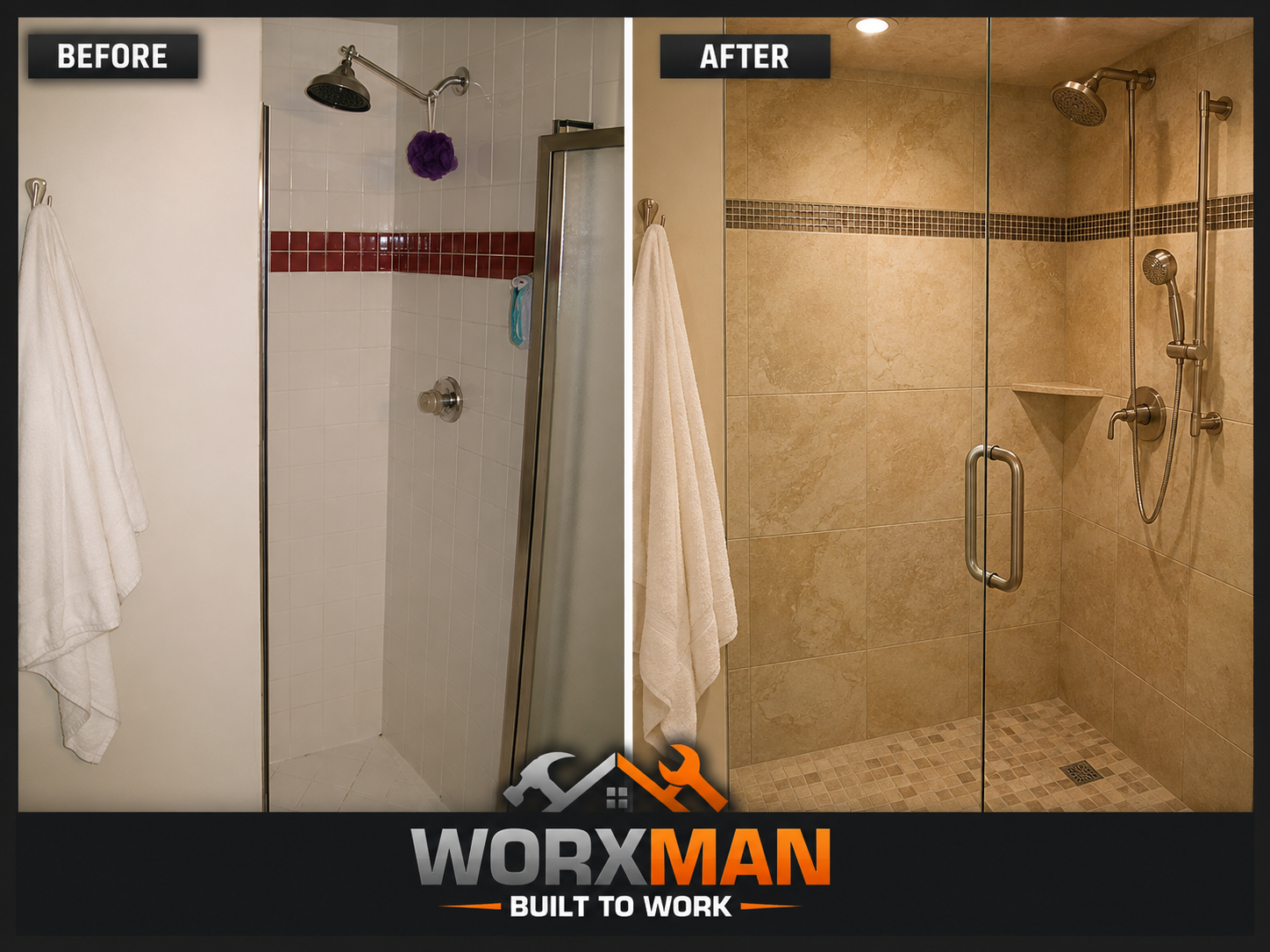 Before and after shower stall transformation in Sandy
